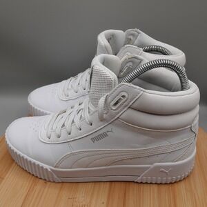 PUMA Shoes Women's 8 White Carina Mid Sneaker 373233-01 Missing Straps‎ Flaws
